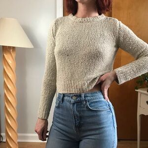 A.L.C. Beige Tan Long Sleeve Textured Cropped Knit Top Sweater